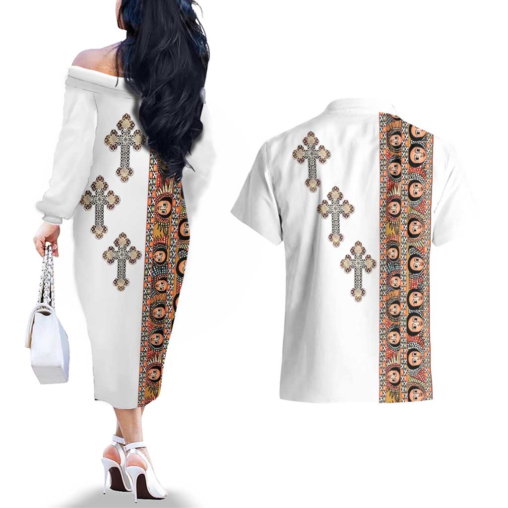 Ethiopia Angels Tilet Couples Matching Off The Shoulder Long Sleeve Dress and Hawaiian Shirt Ethiopian Cross