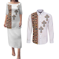 Ethiopia Angels Tilet Couples Matching Puletasi and Long Sleeve Button Shirt Ethiopian Cross