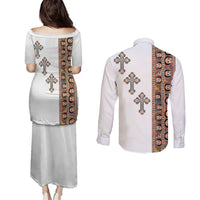 Ethiopia Angels Tilet Couples Matching Puletasi and Long Sleeve Button Shirt Ethiopian Cross