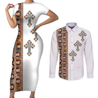Ethiopia Angels Tilet Couples Matching Short Sleeve Bodycon Dress and Long Sleeve Button Shirt Ethiopian Cross