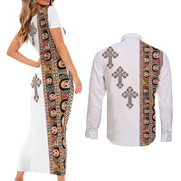 Ethiopia Angels Tilet Couples Matching Short Sleeve Bodycon Dress and Long Sleeve Button Shirt Ethiopian Cross