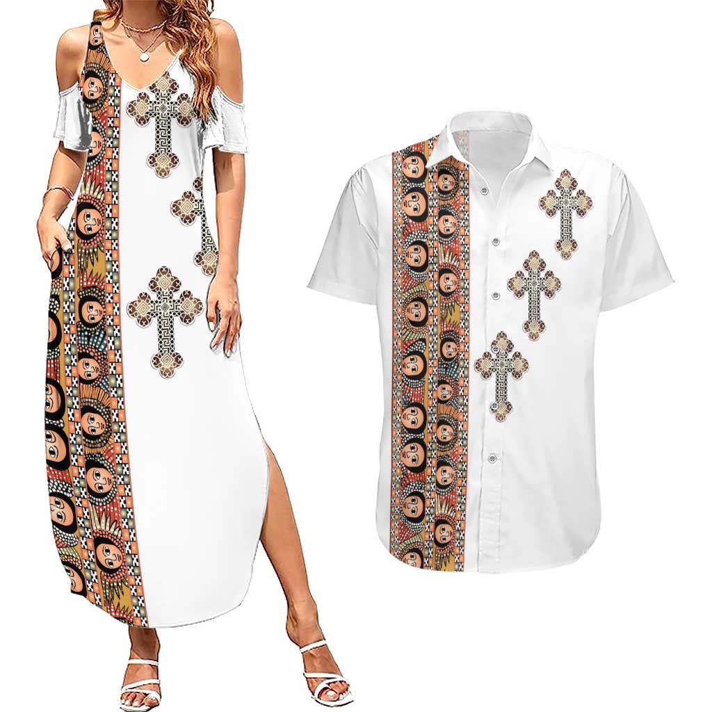 Ethiopia Angels Tilet Couples Matching Summer Maxi Dress and Hawaiian Shirt Ethiopian Cross