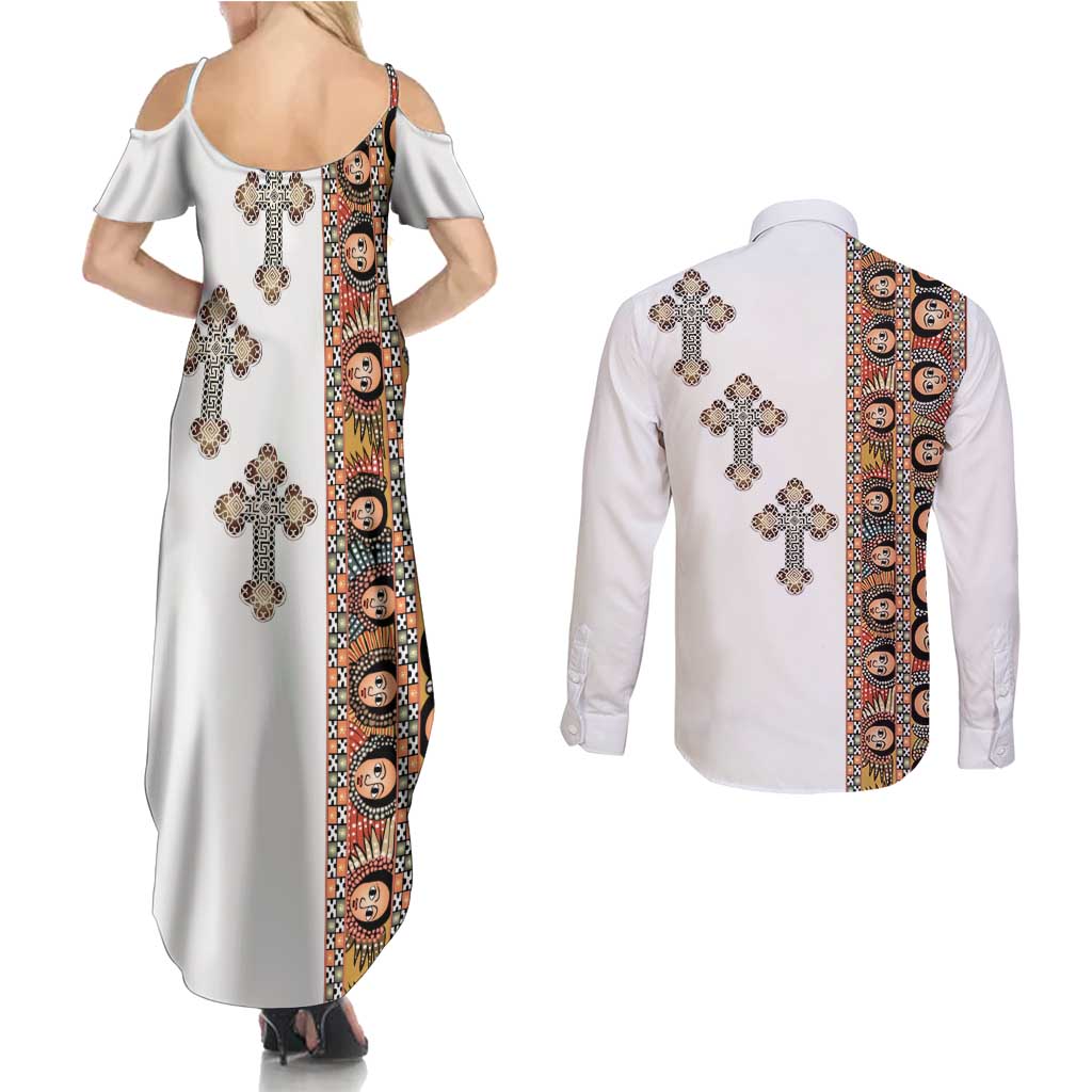 Ethiopia Angels Tilet Couples Matching Summer Maxi Dress and Long Sleeve Button Shirt Ethiopian Cross