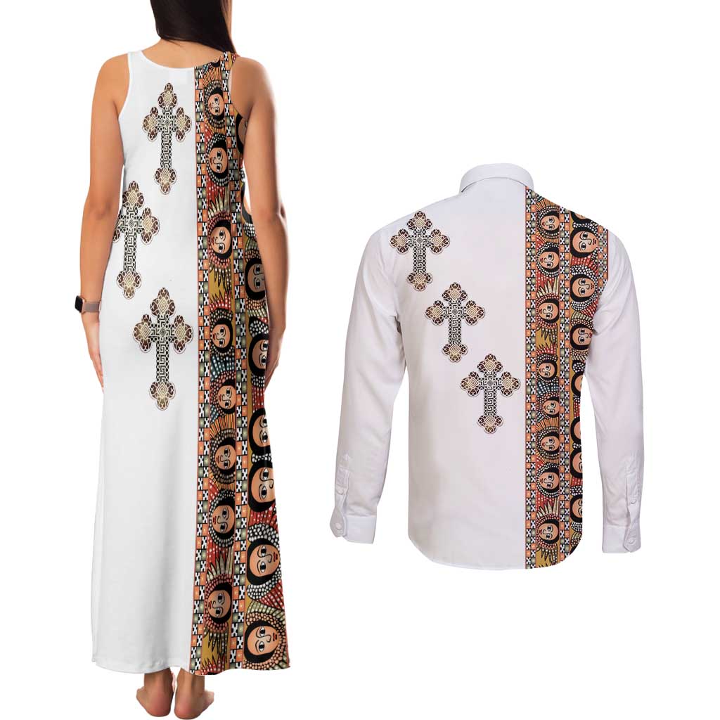 Ethiopia Angels Tilet Couples Matching Tank Maxi Dress and Long Sleeve Button Shirt Ethiopian Cross