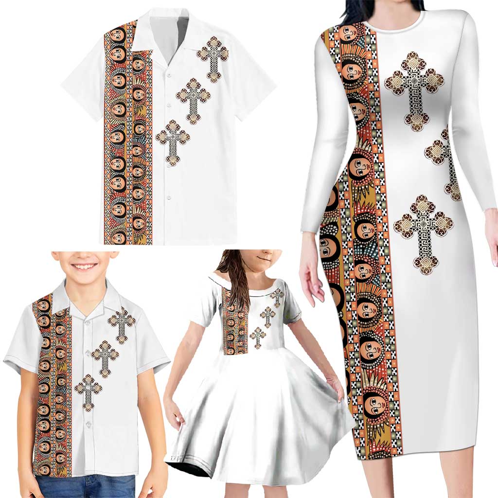 Ethiopia Angels Tilet Family Matching Long Sleeve Bodycon Dress and Hawaiian Shirt Ethiopian Cross
