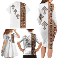 Ethiopia Angels Tilet Family Matching Long Sleeve Bodycon Dress and Hawaiian Shirt Ethiopian Cross