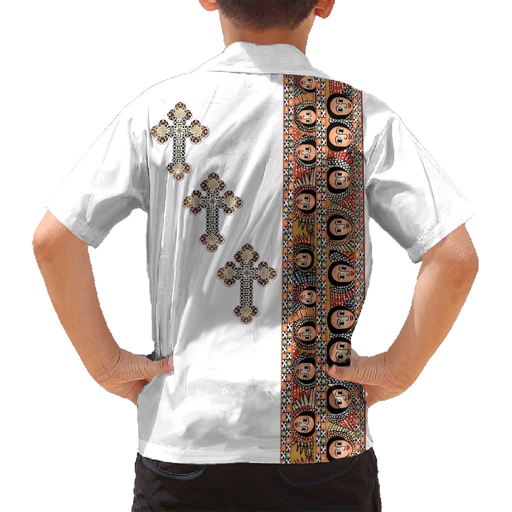 Ethiopia Angels Tilet Family Matching Off Shoulder Short Dress and Hawaiian Shirt Ethiopian Cross