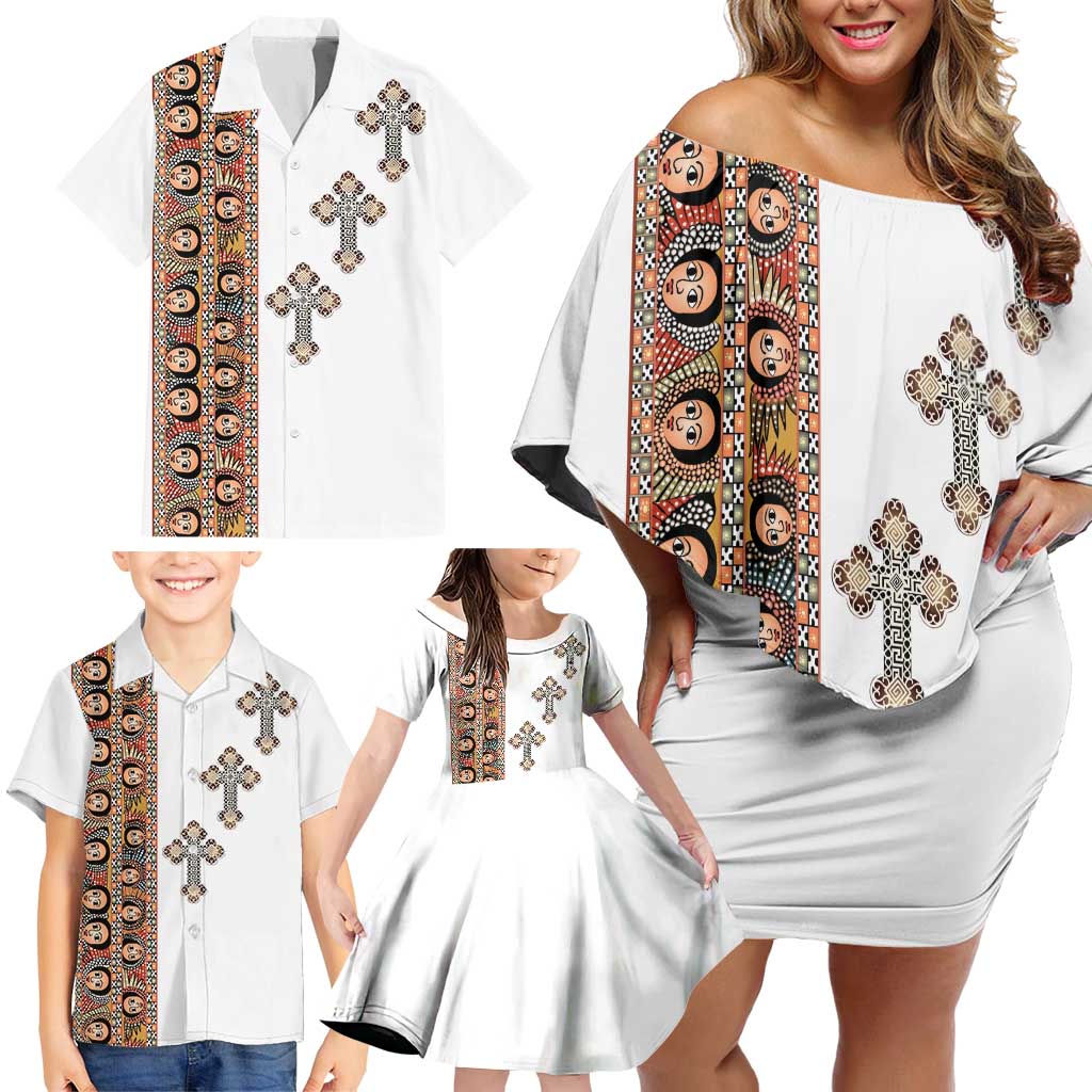 Ethiopia Angels Tilet Family Matching Off Shoulder Short Dress and Hawaiian Shirt Ethiopian Cross