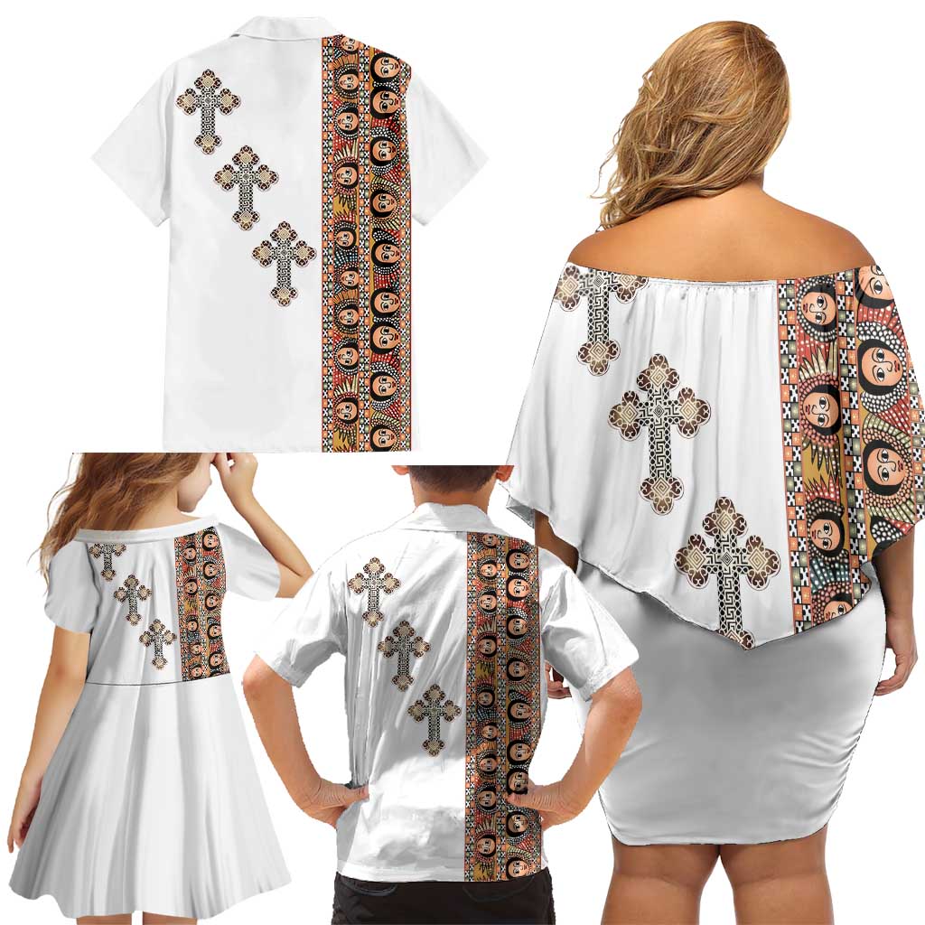Ethiopia Angels Tilet Family Matching Off Shoulder Short Dress and Hawaiian Shirt Ethiopian Cross