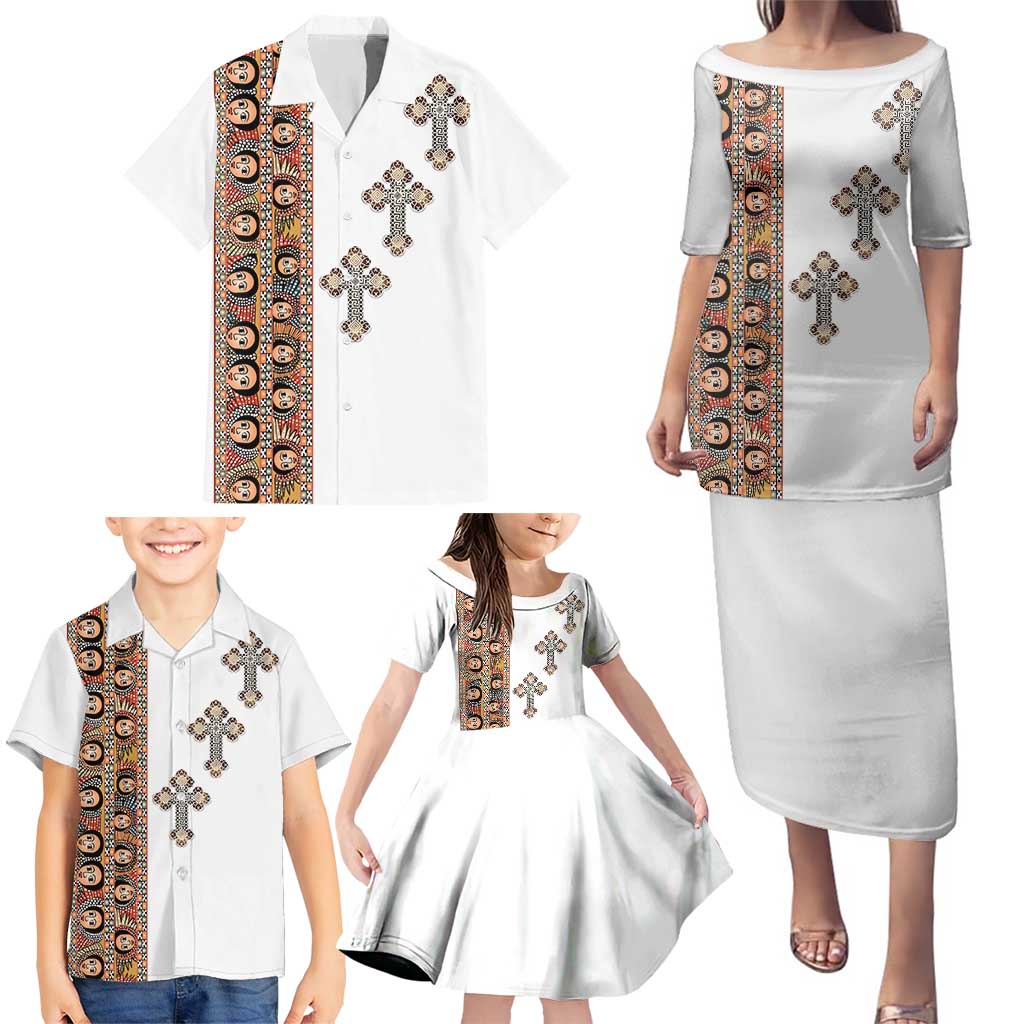 Ethiopia Angels Tilet Family Matching Puletasi and Hawaiian Shirt Ethiopian Cross