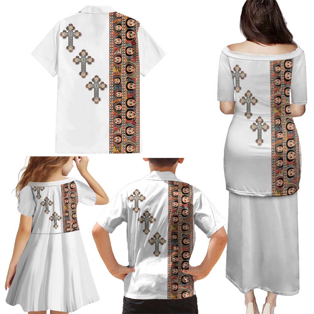 Ethiopia Angels Tilet Family Matching Puletasi and Hawaiian Shirt Ethiopian Cross