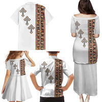 Ethiopia Angels Tilet Family Matching Puletasi and Hawaiian Shirt Ethiopian Cross