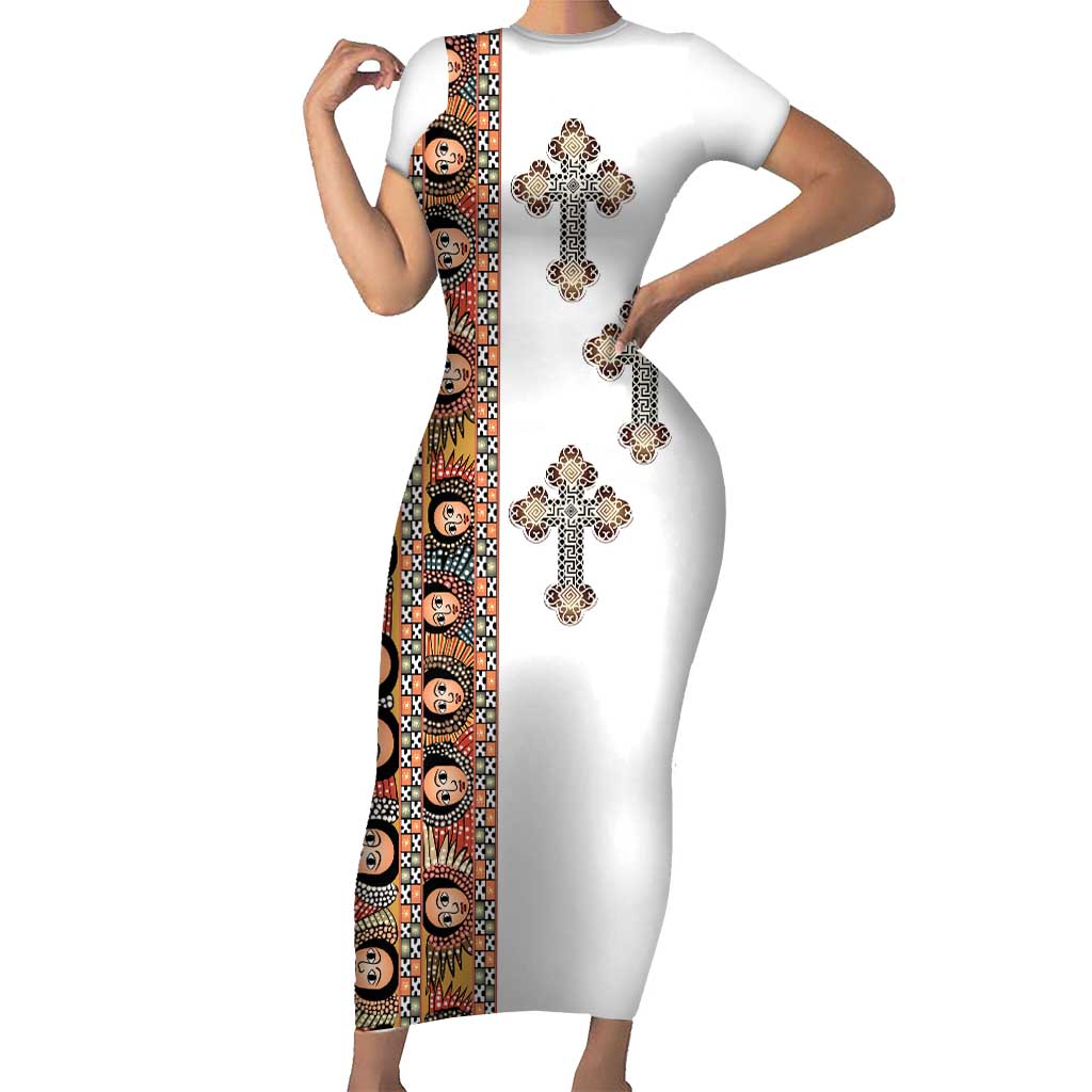 Ethiopia Angels Tilet Family Matching Short Sleeve Bodycon Dress and Hawaiian Shirt Ethiopian Cross
