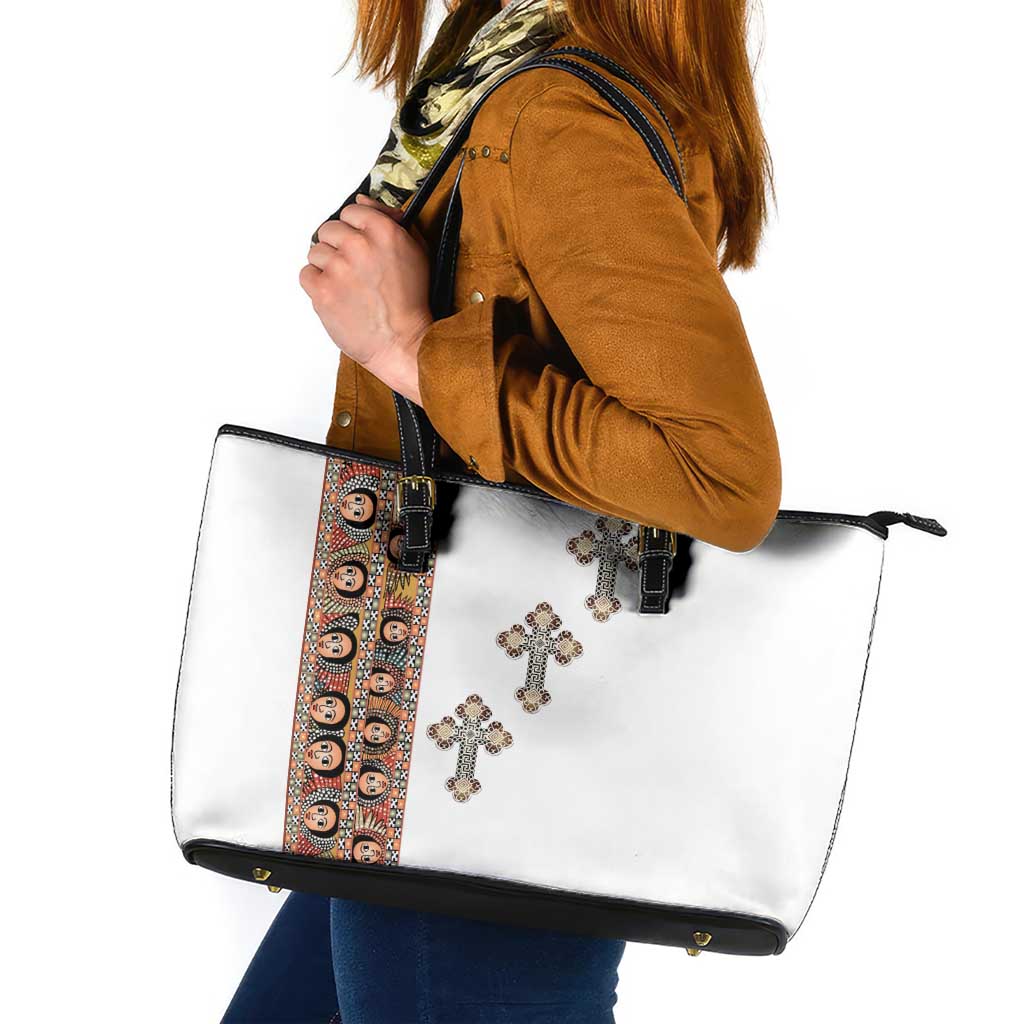 Ethiopia Angels Tilet Leather Tote Bag Ethiopian Cross