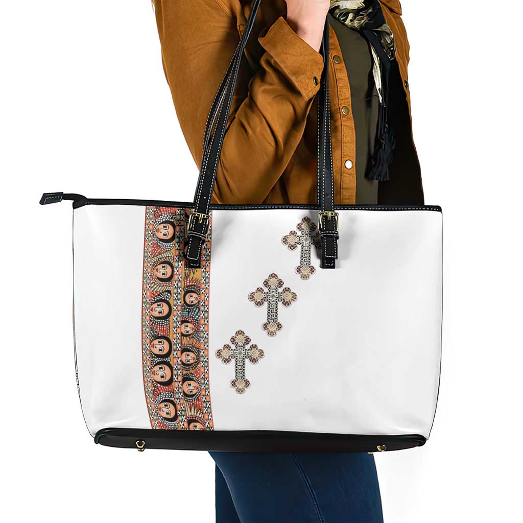 Ethiopia Angels Tilet Leather Tote Bag Ethiopian Cross