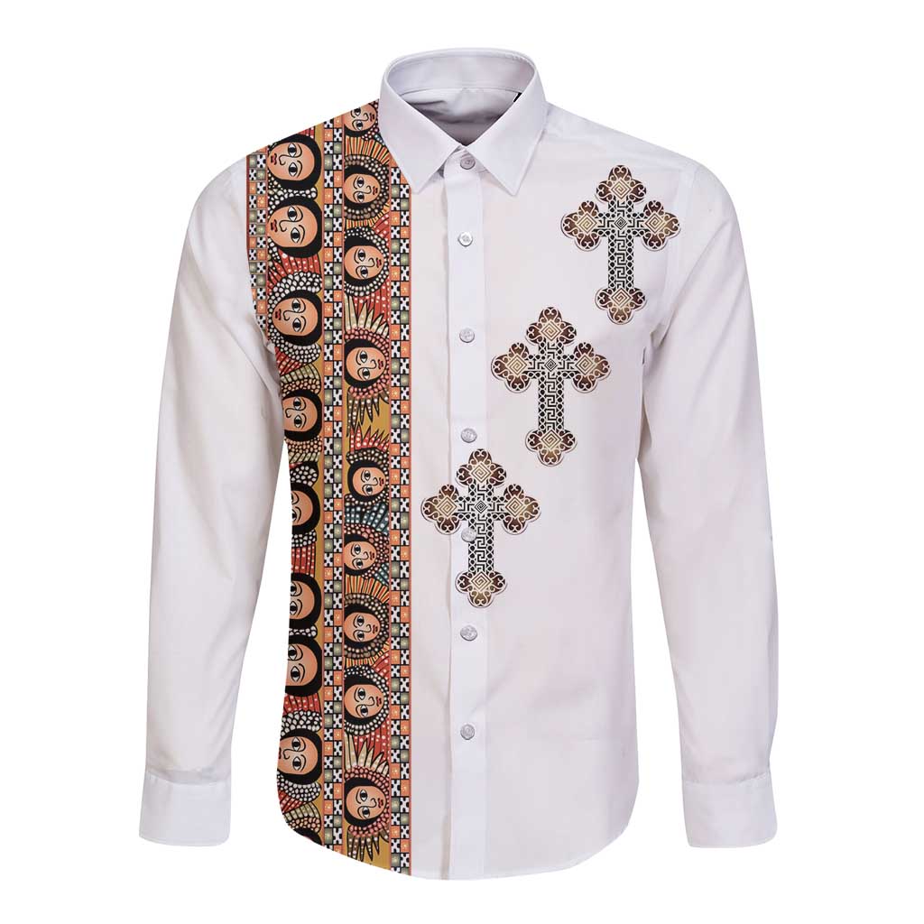 Ethiopia Angels Tilet Long Sleeve Button Shirt Ethiopian Cross