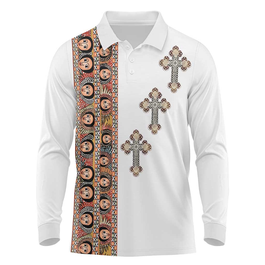 Ethiopia Angels Tilet Long Sleeve Polo Shirt Ethiopian Cross