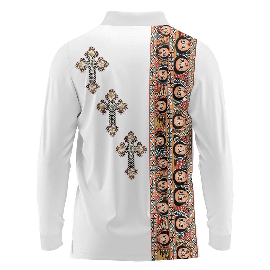Ethiopia Angels Tilet Long Sleeve Polo Shirt Ethiopian Cross