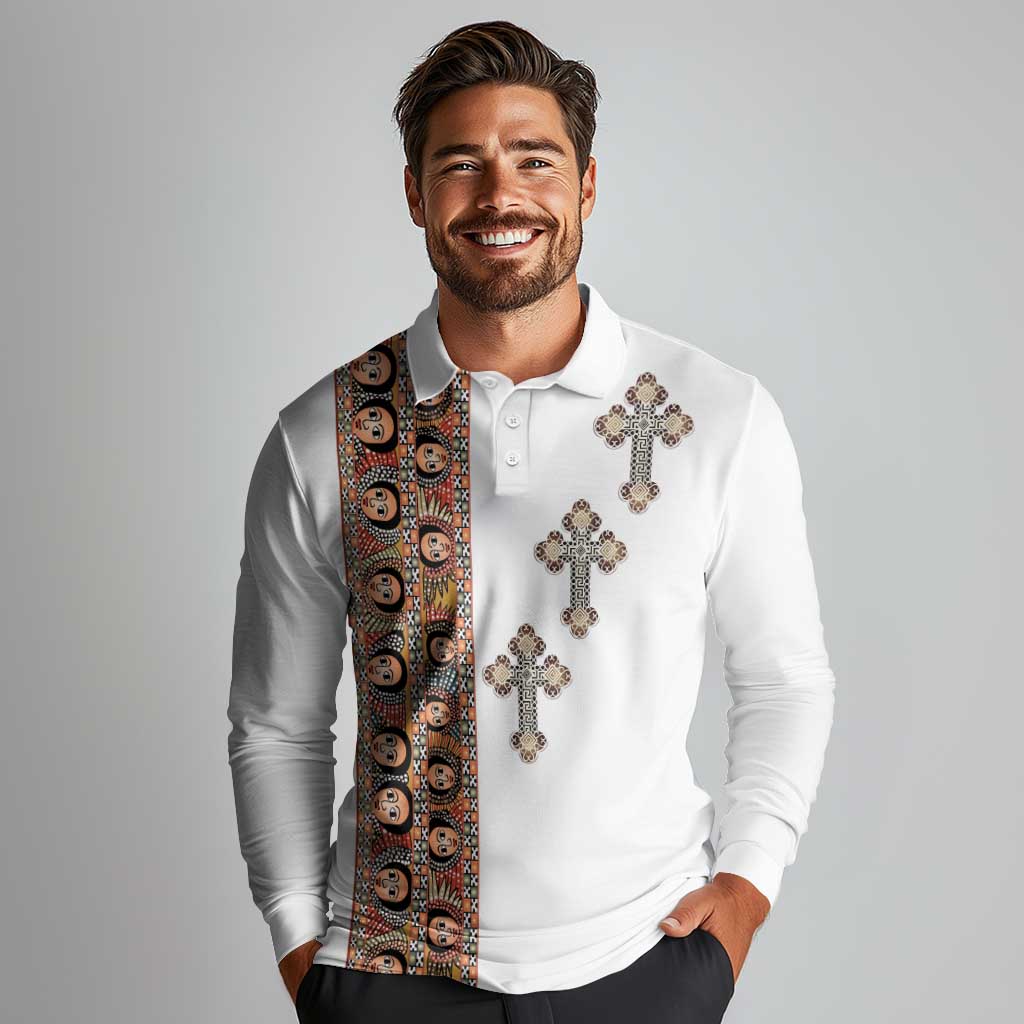 Ethiopia Angels Tilet Long Sleeve Polo Shirt Ethiopian Cross