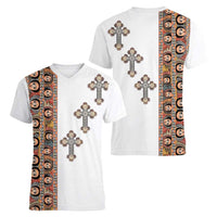 Ethiopia Angels Tilet Women V-Neck T-Shirt Ethiopian Cross