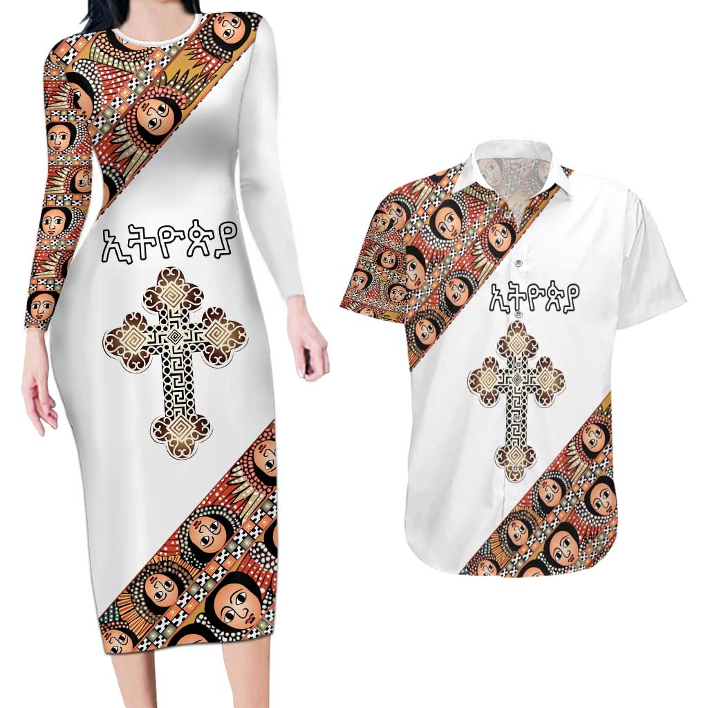 Personalized Ethiopian Orthodox Church Angel Couples Matching Long Sleeve Bodycon Dress and Hawaiian Shirt