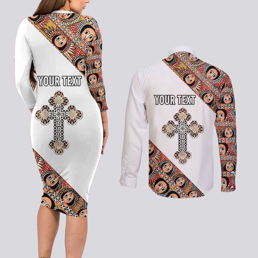 Personalized Ethiopian Orthodox Church Angel Couples Matching Long Sleeve Bodycon Dress and Long Sleeve Button Shirt