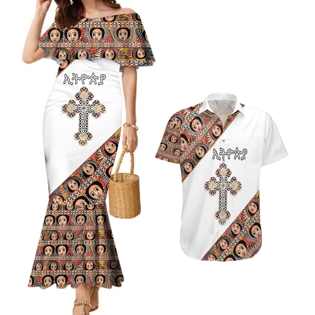 Personalized Ethiopian Orthodox Church Angel Couples Matching Mermaid Dress and Hawaiian Shirt