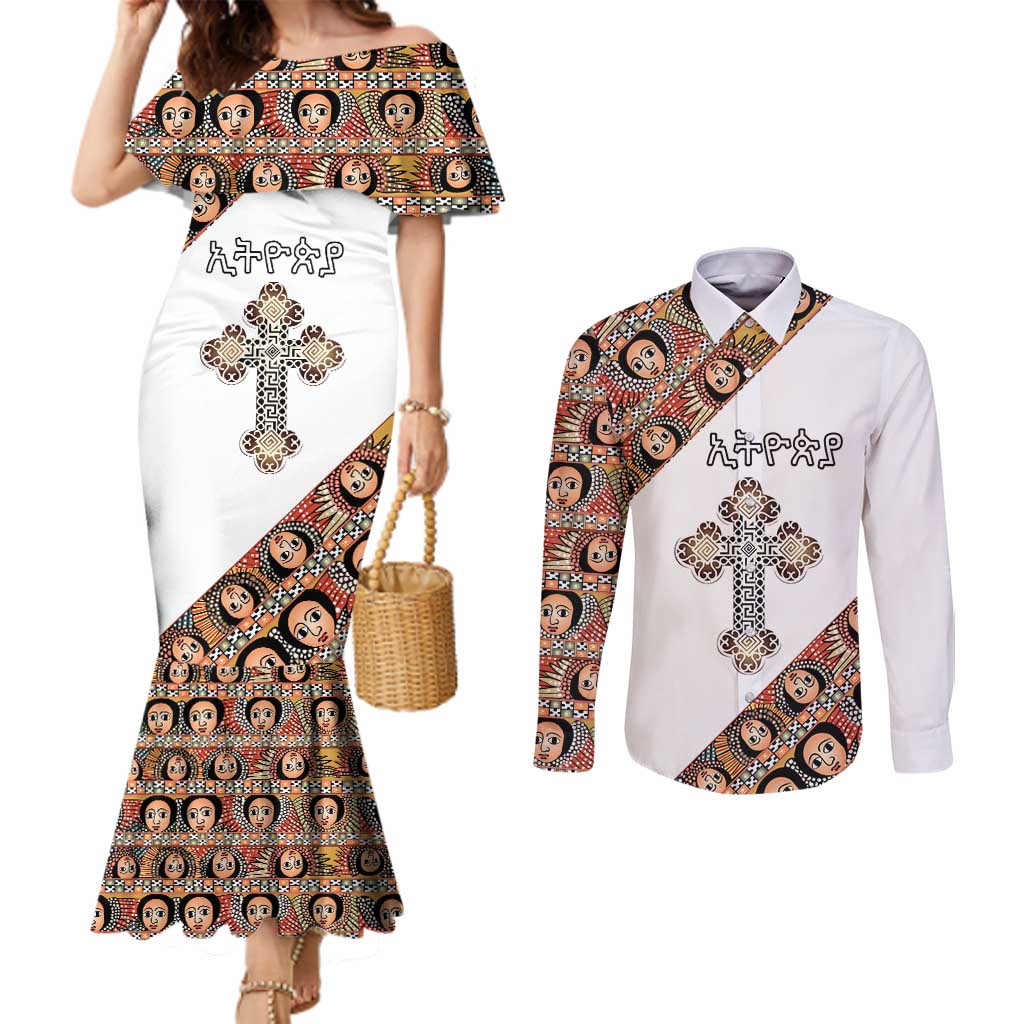 Personalized Ethiopian Orthodox Church Angel Couples Matching Mermaid Dress and Long Sleeve Button Shirt