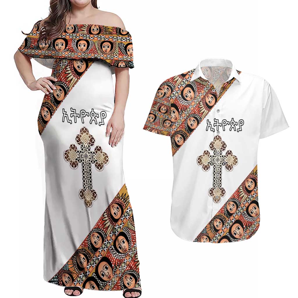 Personalized Ethiopian Orthodox Church Angel Couples Matching Off Shoulder Maxi Dress and Hawaiian Shirt