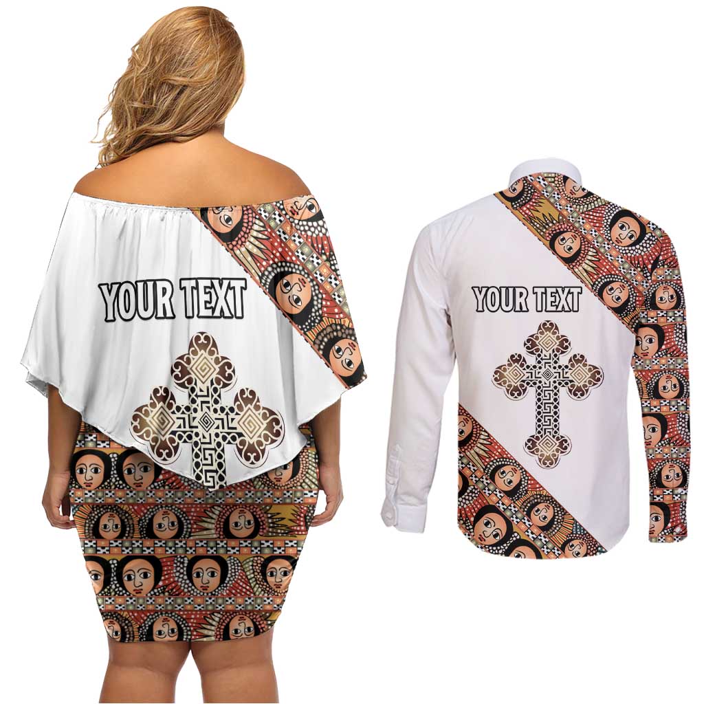 Personalized Ethiopian Orthodox Church Angel Couples Matching Off Shoulder Short Dress and Long Sleeve Button Shirt