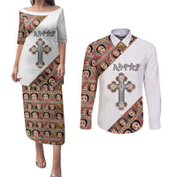 Personalized Ethiopian Orthodox Church Angel Couples Matching Puletasi and Long Sleeve Button Shirt