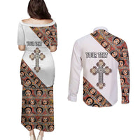 Personalized Ethiopian Orthodox Church Angel Couples Matching Puletasi and Long Sleeve Button Shirt