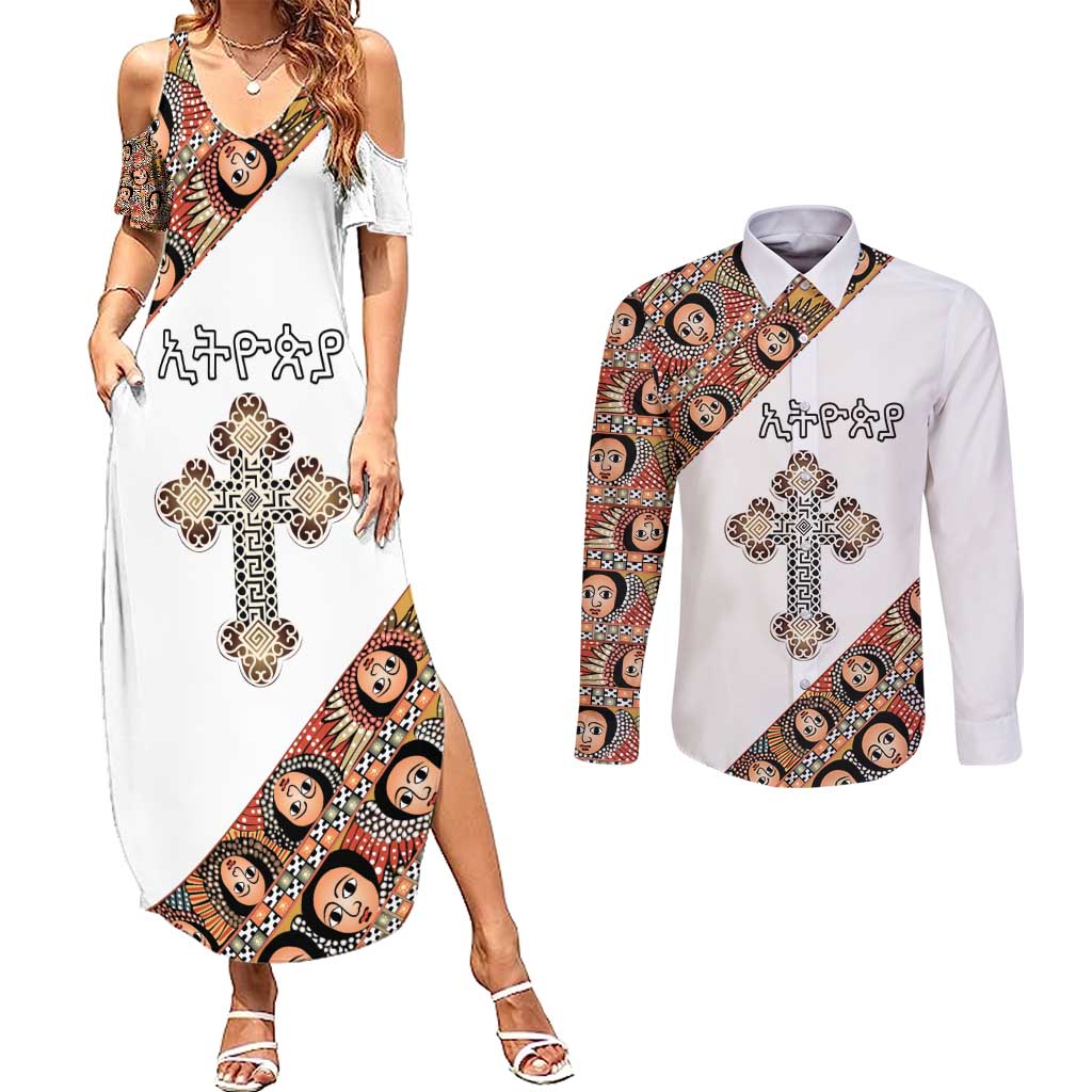 Personalized Ethiopian Orthodox Church Angel Couples Matching Summer Maxi Dress and Long Sleeve Button Shirt