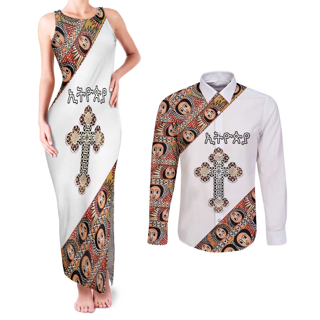 Personalized Ethiopian Orthodox Church Angel Couples Matching Tank Maxi Dress and Long Sleeve Button Shirt