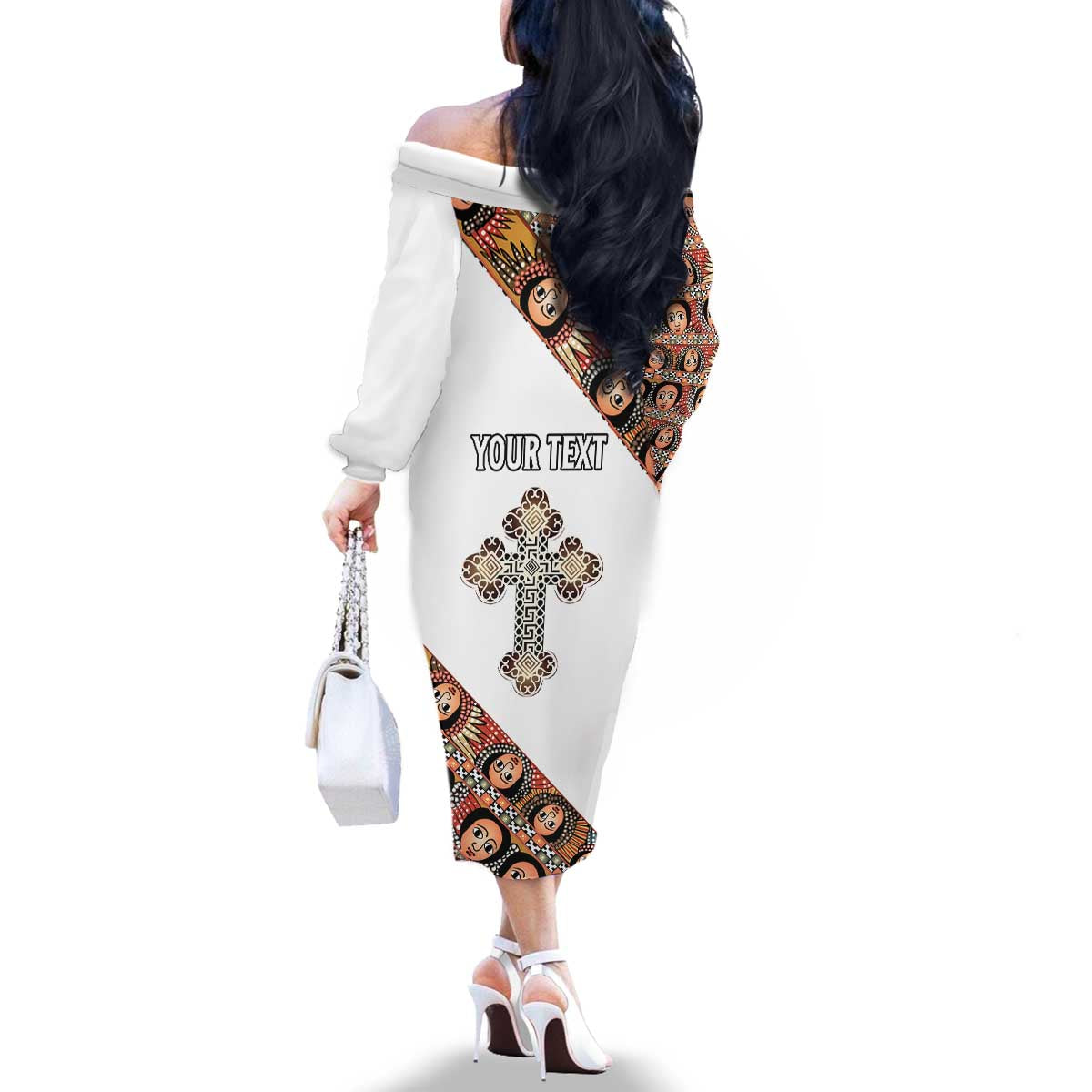 Personalized Ethiopian Orthodox Church Angel Family Matching Off The Shoulder Long Sleeve Dress and Hawaiian Shirt