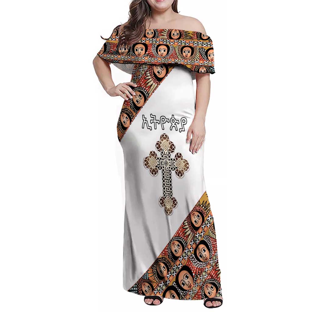 Personalized Ethiopian Orthodox Church Angel Family Matching Off Shoulder Maxi Dress and Hawaiian Shirt