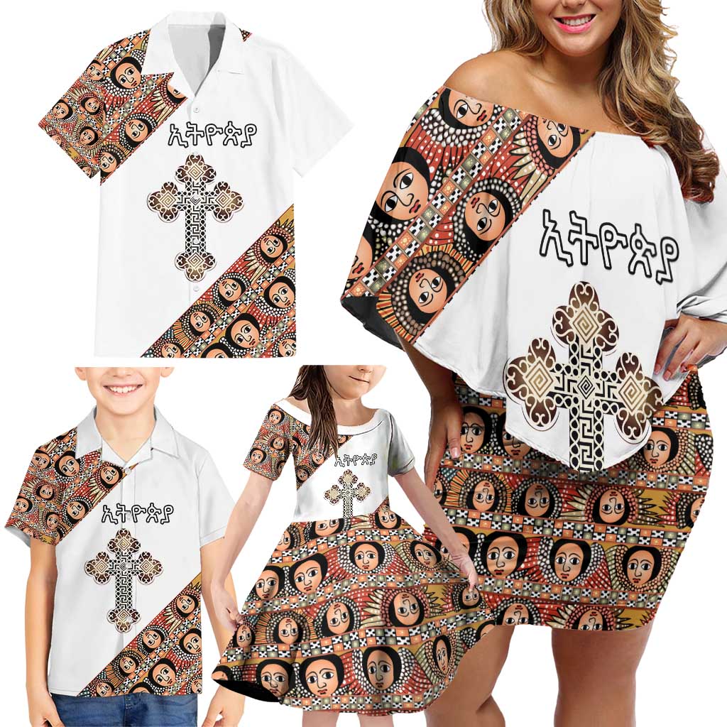 Personalized Ethiopian Orthodox Church Angel Family Matching Off Shoulder Short Dress and Hawaiian Shirt