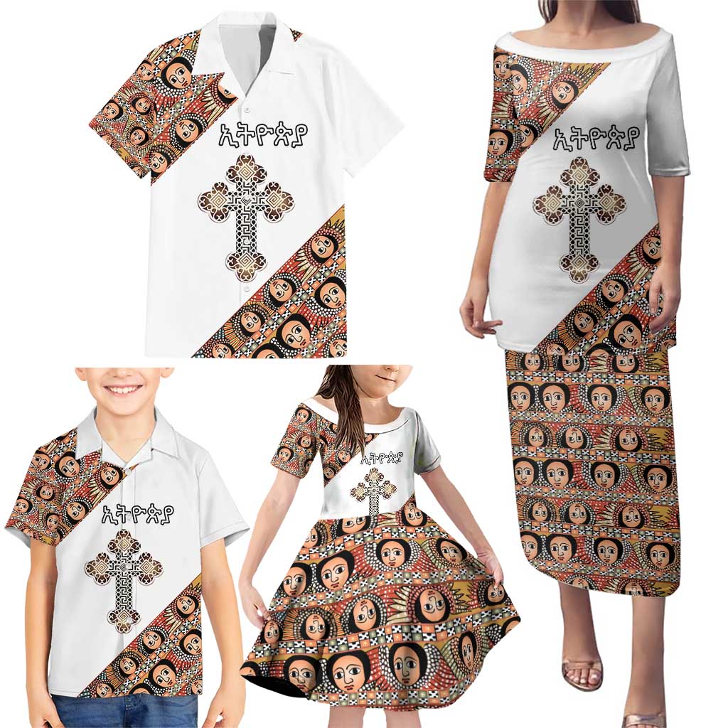 Personalized Ethiopian Orthodox Church Angel Family Matching Puletasi and Hawaiian Shirt
