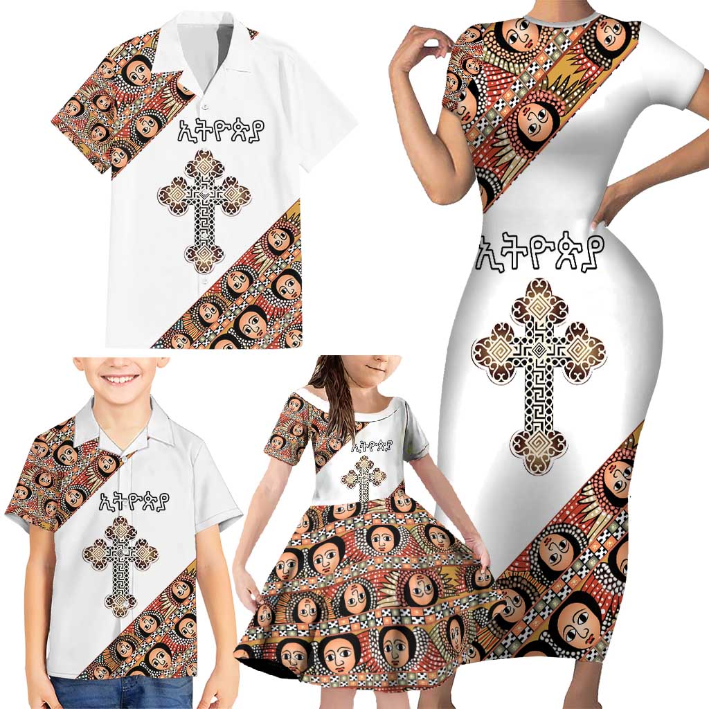Personalized Ethiopian Orthodox Church Angel Family Matching Short Sleeve Bodycon Dress and Hawaiian Shirt