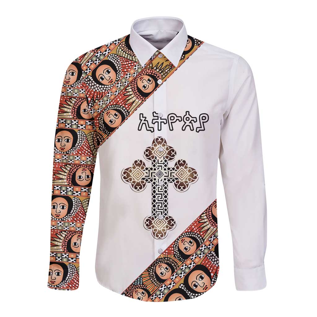 Personalized Ethiopian Orthodox Church Angel Long Sleeve Button Shirt