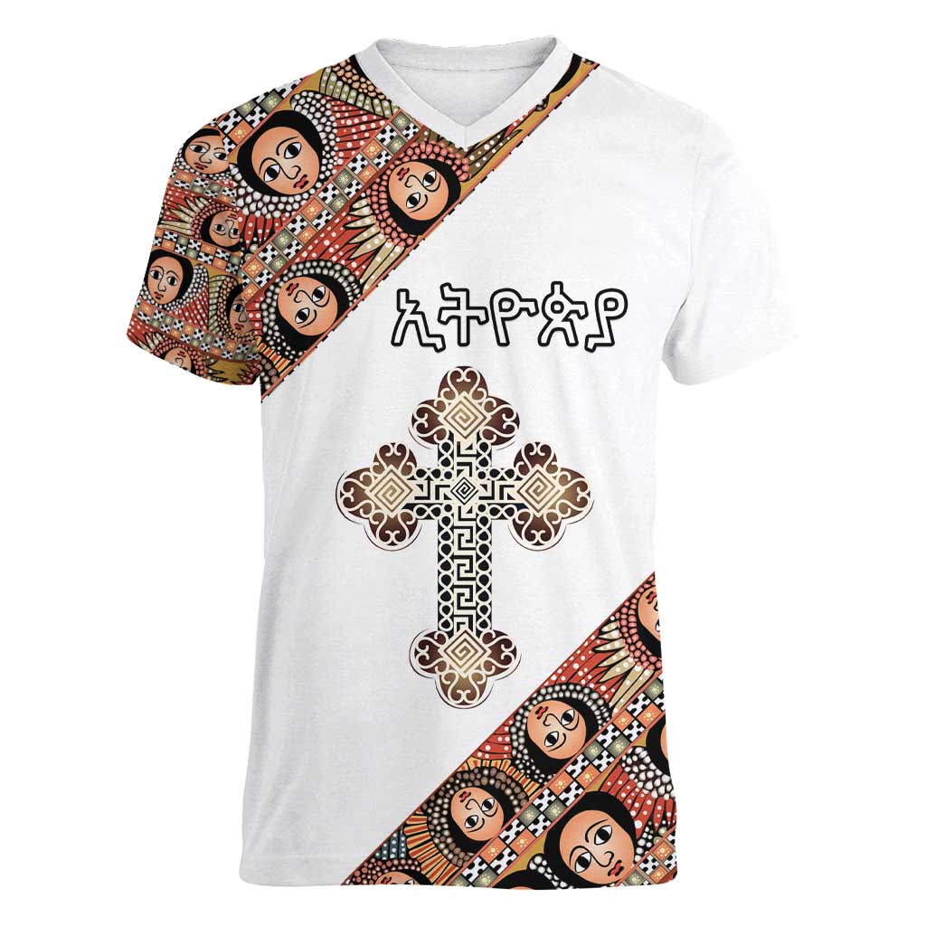 Personalized Ethiopian Orthodox Church Angel Women V-Neck T-Shirt