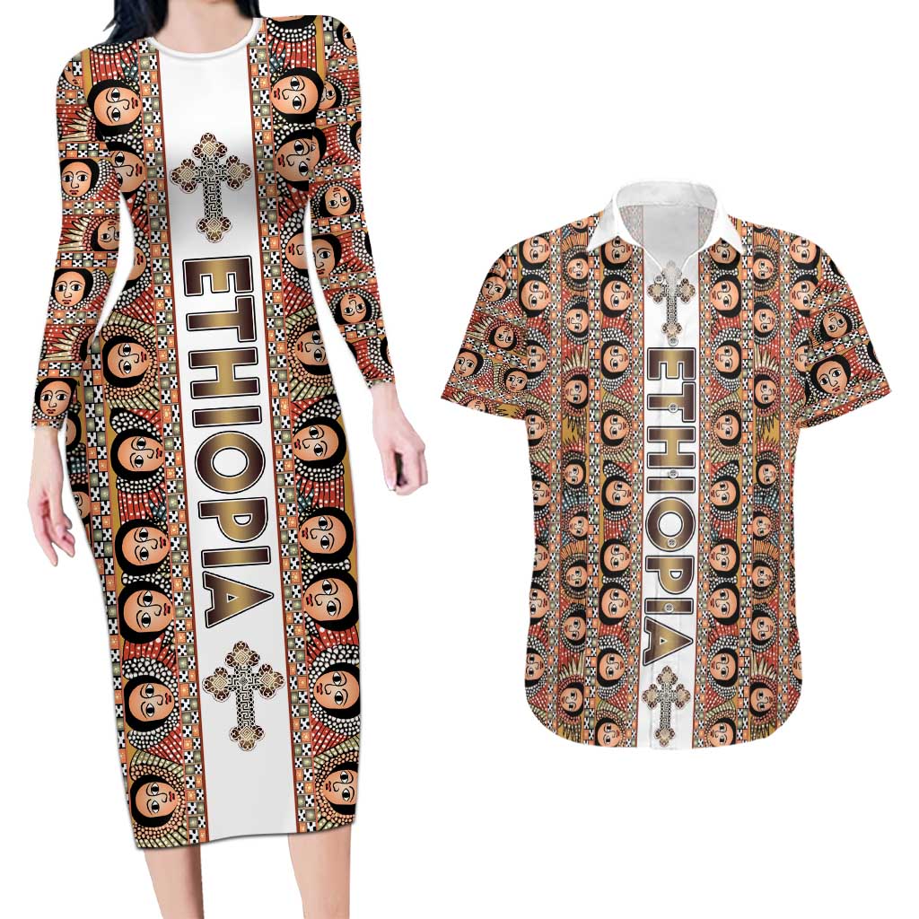 Personalized  Ethiopian Tewahedo Angel Orthodox Couples Matching Long Sleeve Bodycon Dress and Hawaiian Shirt
