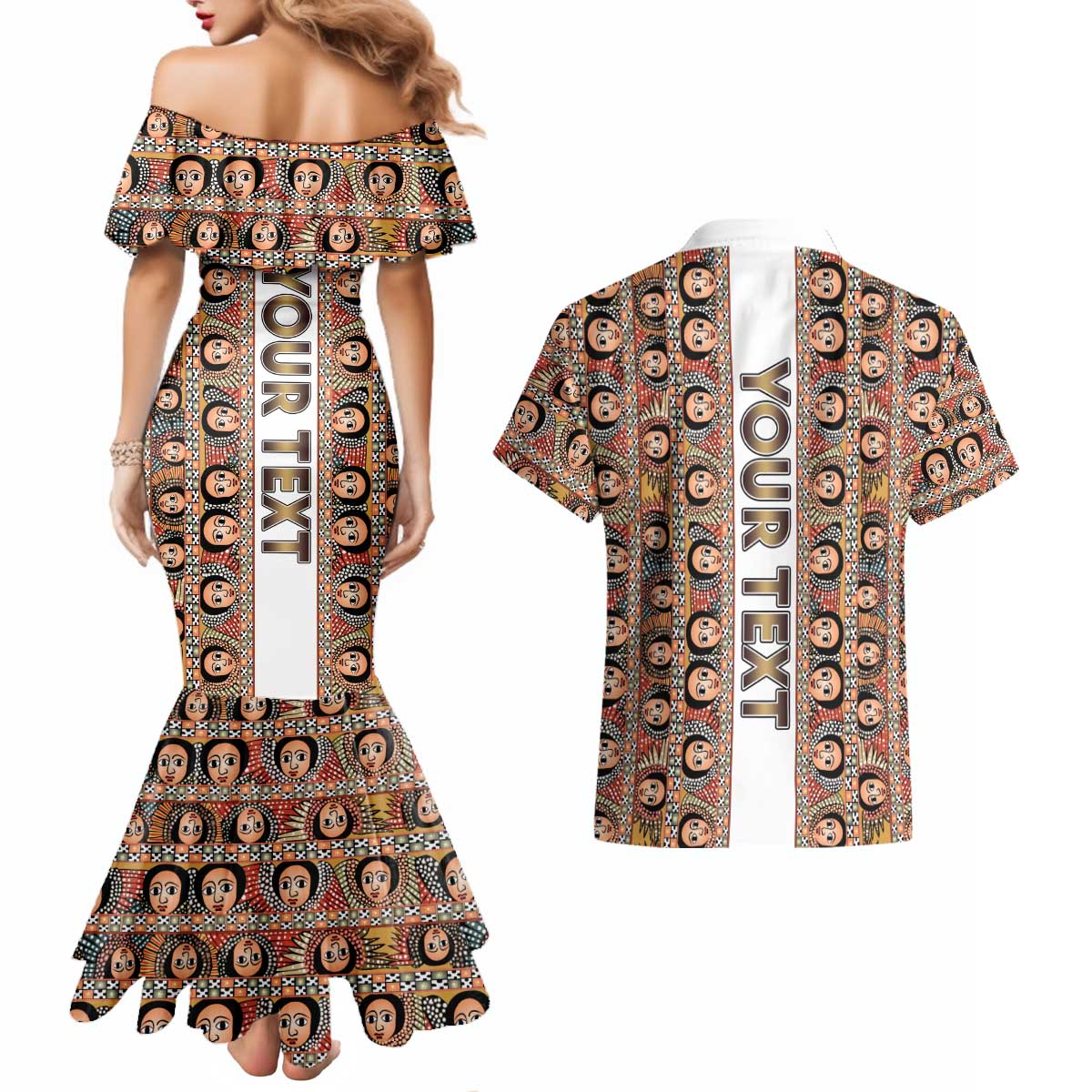 Personalized  Ethiopian Tewahedo Angel Orthodox Couples Matching Mermaid Dress and Hawaiian Shirt