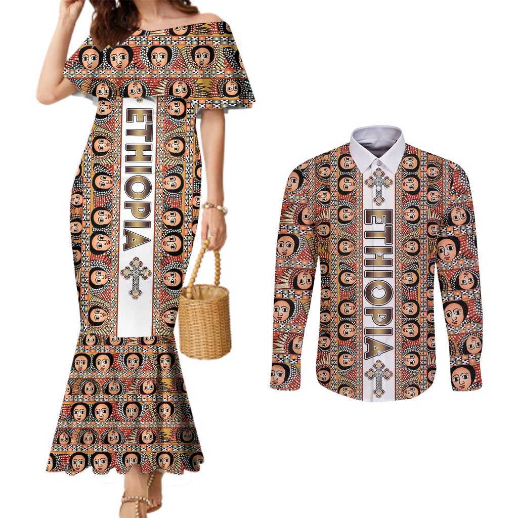 Personalized  Ethiopian Tewahedo Angel Orthodox Couples Matching Mermaid Dress and Long Sleeve Button Shirt