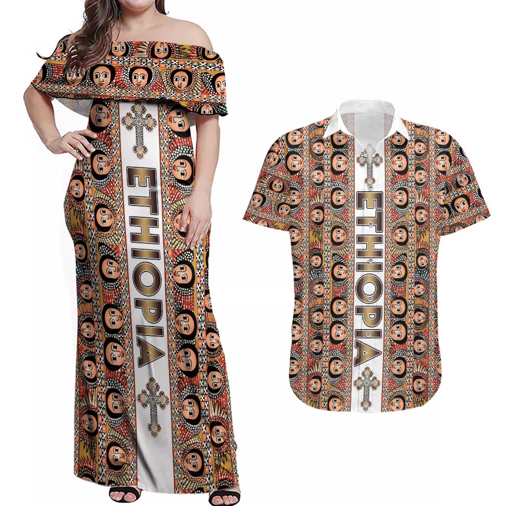 Personalized  Ethiopian Tewahedo Angel Orthodox Couples Matching Off Shoulder Maxi Dress and Hawaiian Shirt