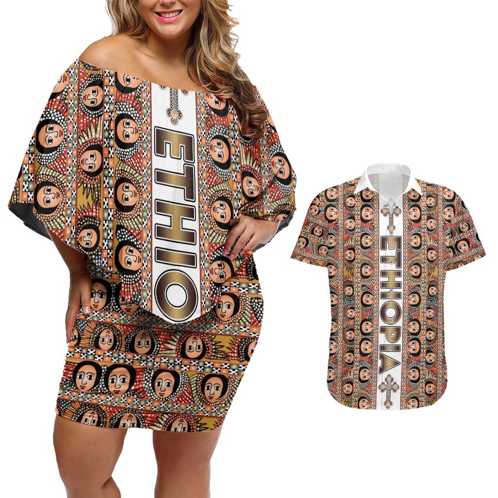 Personalized  Ethiopian Tewahedo Angel Orthodox Couples Matching Off Shoulder Short Dress and Hawaiian Shirt