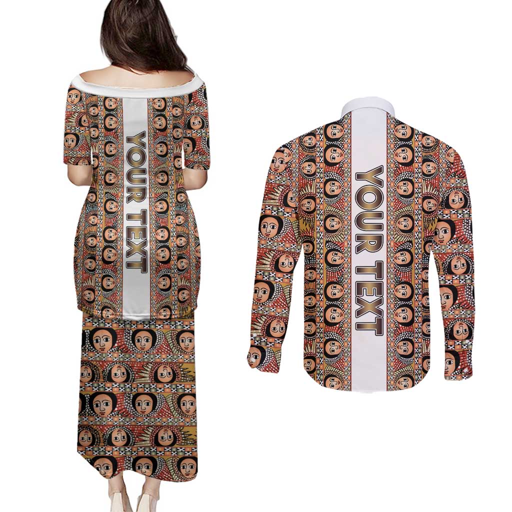 Personalized  Ethiopian Tewahedo Angel Orthodox Couples Matching Puletasi and Long Sleeve Button Shirt