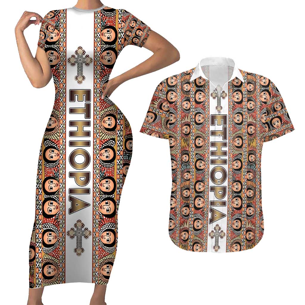 Personalized  Ethiopian Tewahedo Angel Orthodox Couples Matching Short Sleeve Bodycon Dress and Hawaiian Shirt