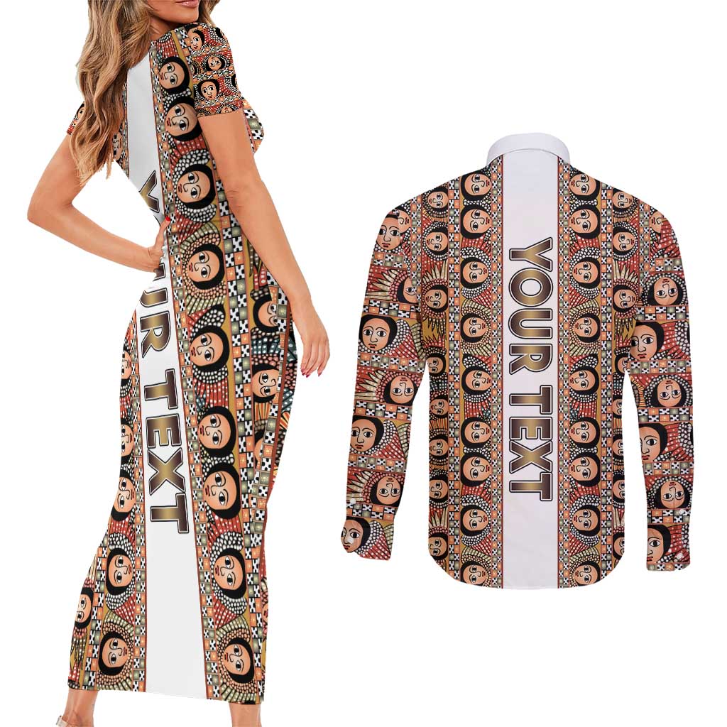Personalized  Ethiopian Tewahedo Angel Orthodox Couples Matching Short Sleeve Bodycon Dress and Long Sleeve Button Shirt