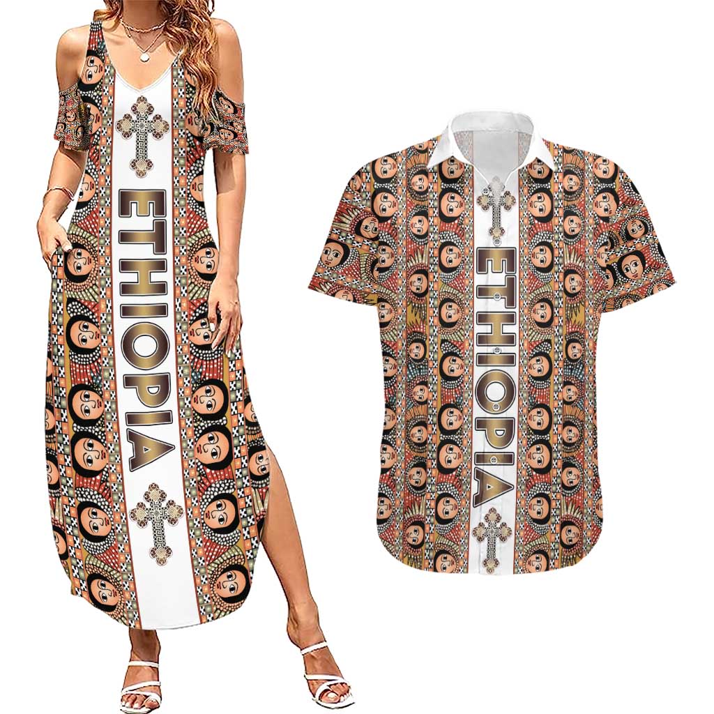 Personalized  Ethiopian Tewahedo Angel Orthodox Couples Matching Summer Maxi Dress and Hawaiian Shirt